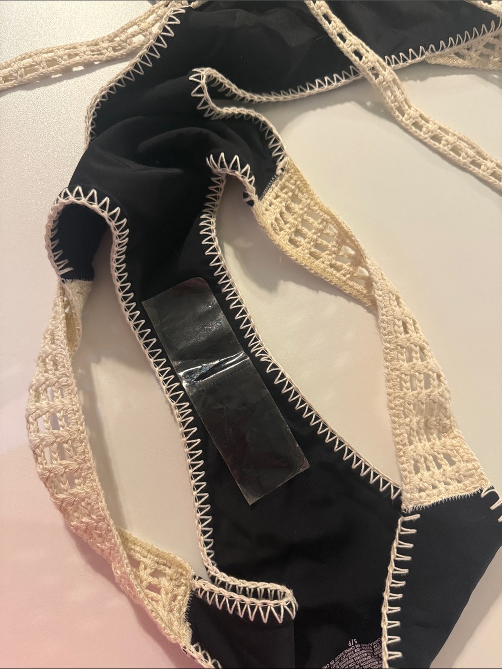 Victoria's Secret Black One-Piece Swimsuit with Cream Crochet Trim - Picture 5 of 5